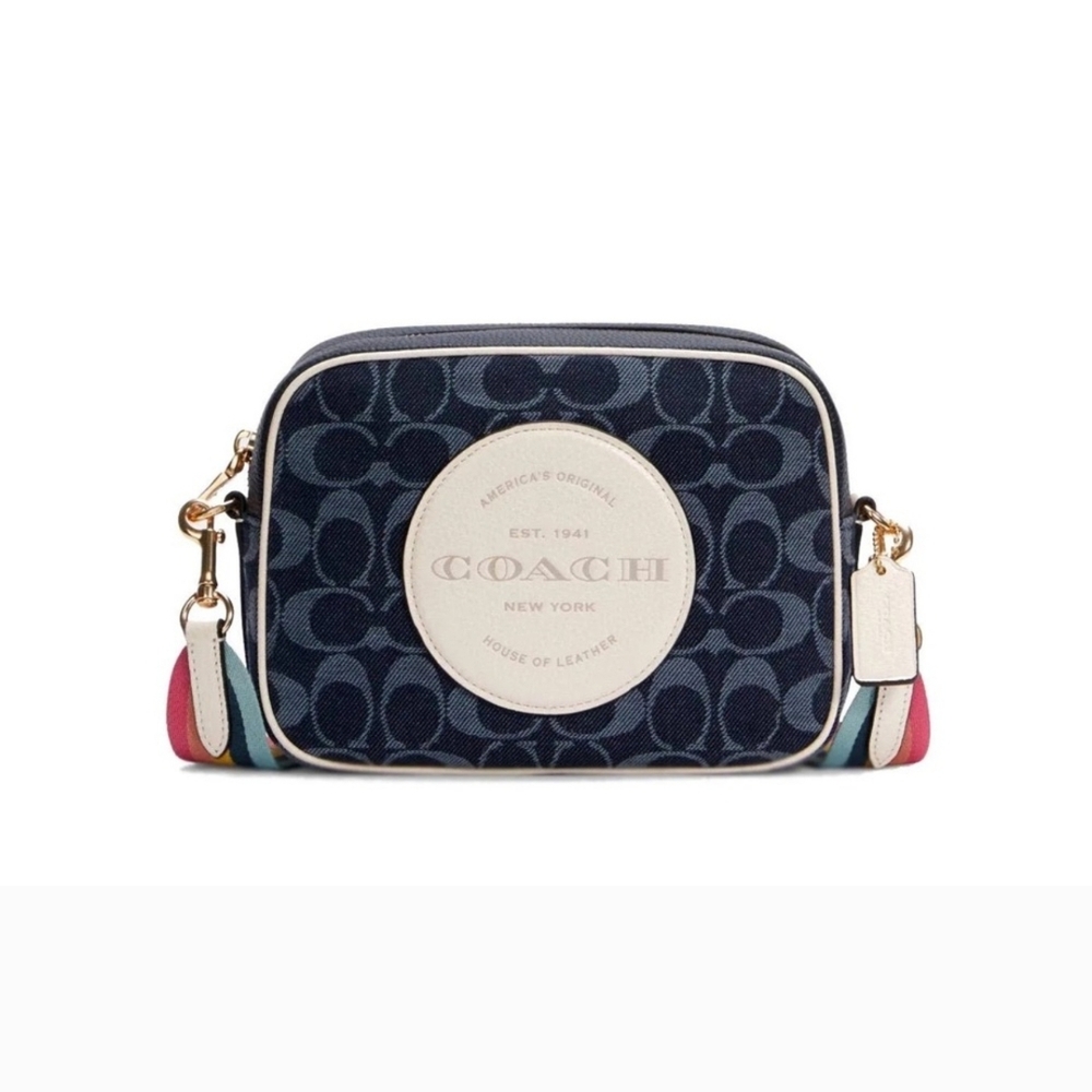 Coach Dempsey Blue Crossbody Bag with Monogram Pattern and Adjustable Strap - Picture 1 of 3